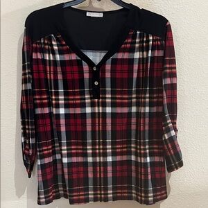 Claudia Richard Red and Black Plaid Blouse
